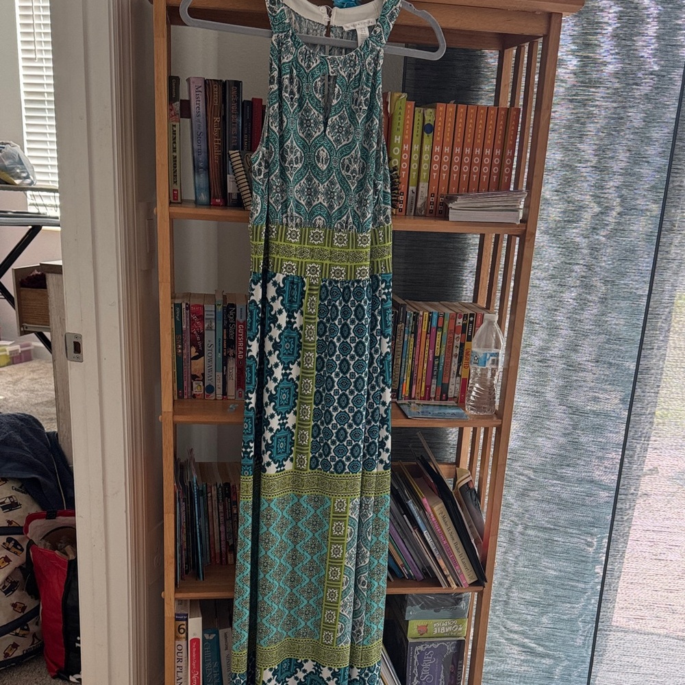 London Times Green & Teal Patchwork Maxi Dress